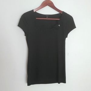 Ann Taylor Scoop Neck Top with Ribbon Neck Bow and Rhinestone Bead Detail | S